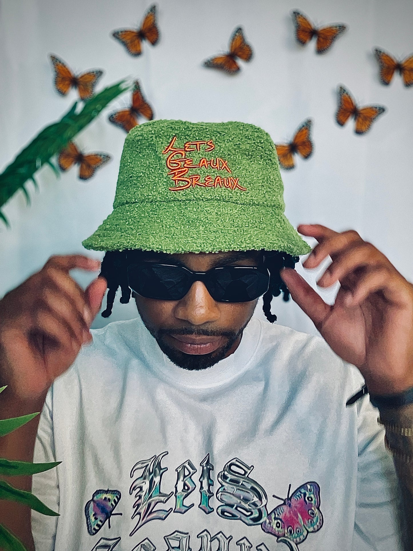 "Lets Geaux Breaux" Green Fur Bucket Hat